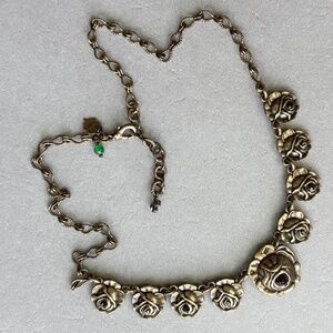 VINTAGE LUCKY BRAND Necklace Small Rosettes Black Rhinestones Bronze Chain